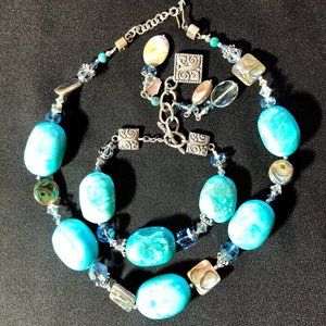 Tres Jolie Necklace Bracelet Set Turquoise Beaded